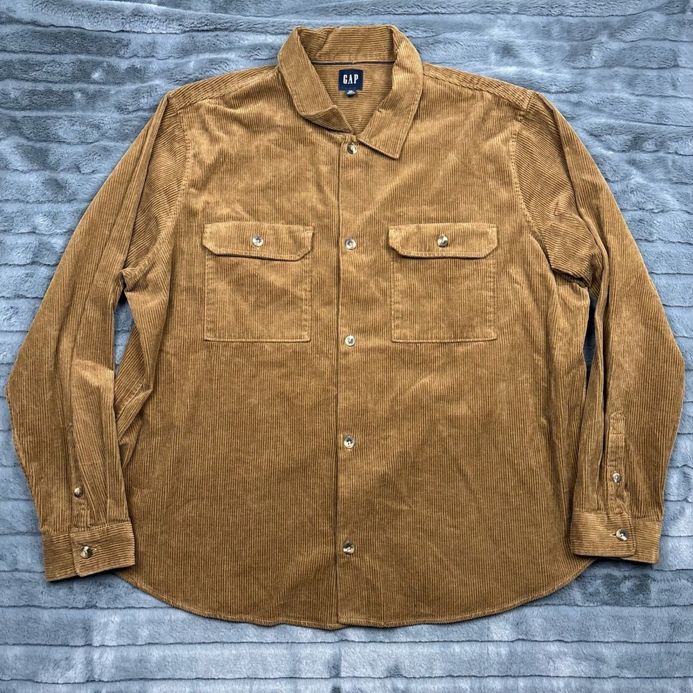 Gap Mens XXL Corduroy Button Down Shirt Brown Cotton Long Sleeve Overshirt